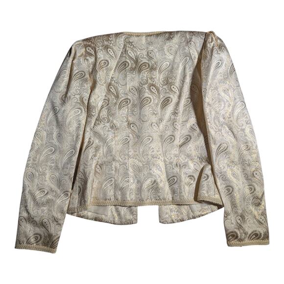 Vtg 1990s Marilyn Graham Ivory Satin Gold Paisley Pearl Button Glam Jacket Sz S - Picture 2 of 3